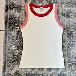 Evereve Fitted White and Red Sleeveless Tank
